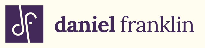 A stylised d and f, inside a square, next to the text Daniel Franklin.